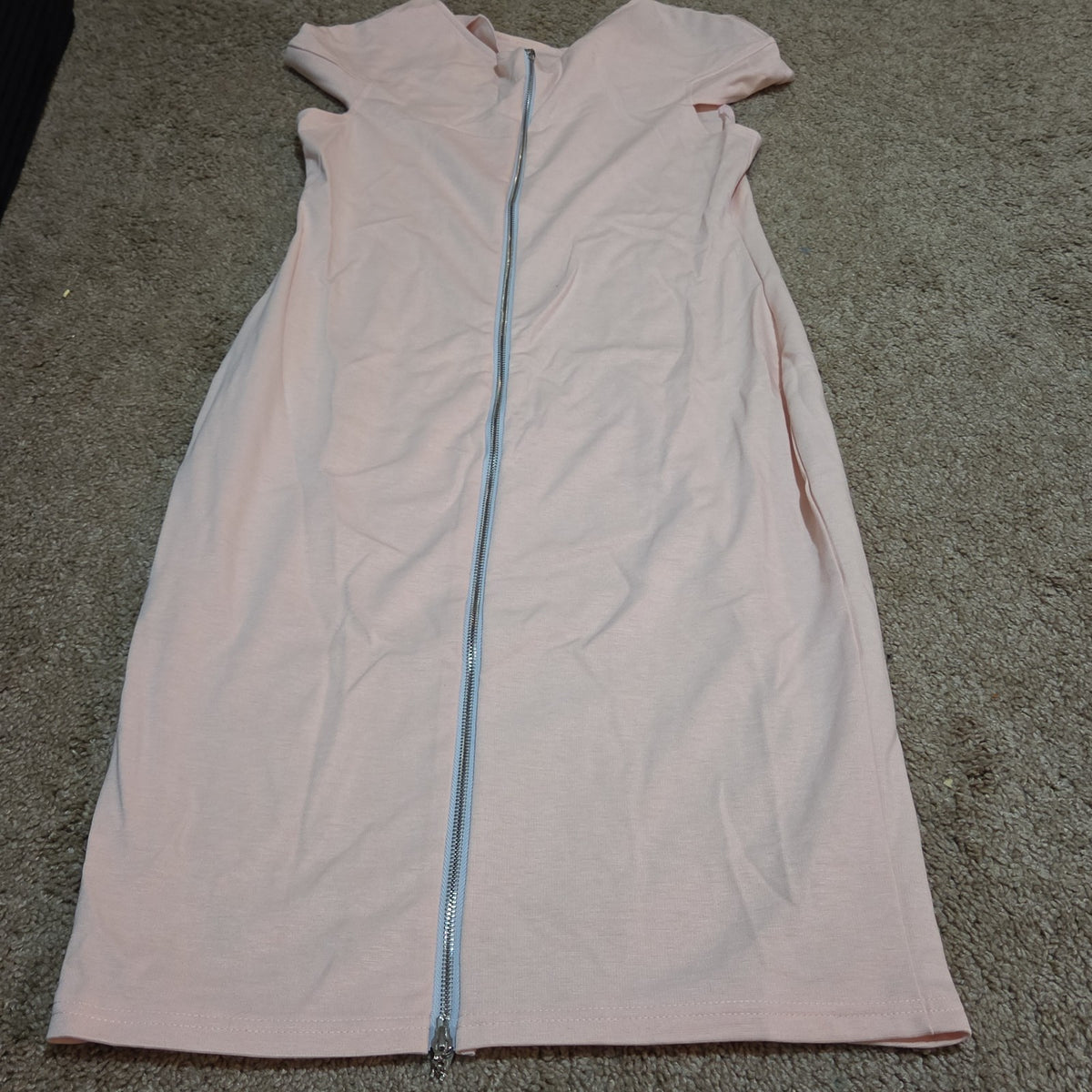 Blush Pink Midi Dress Full Zip Cutout Short Sleeve Bodycon XXL