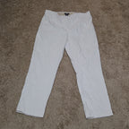 Jones New York Pants Womens 12 Tan White Stripe Pull On Crop Trouser Cotton Good