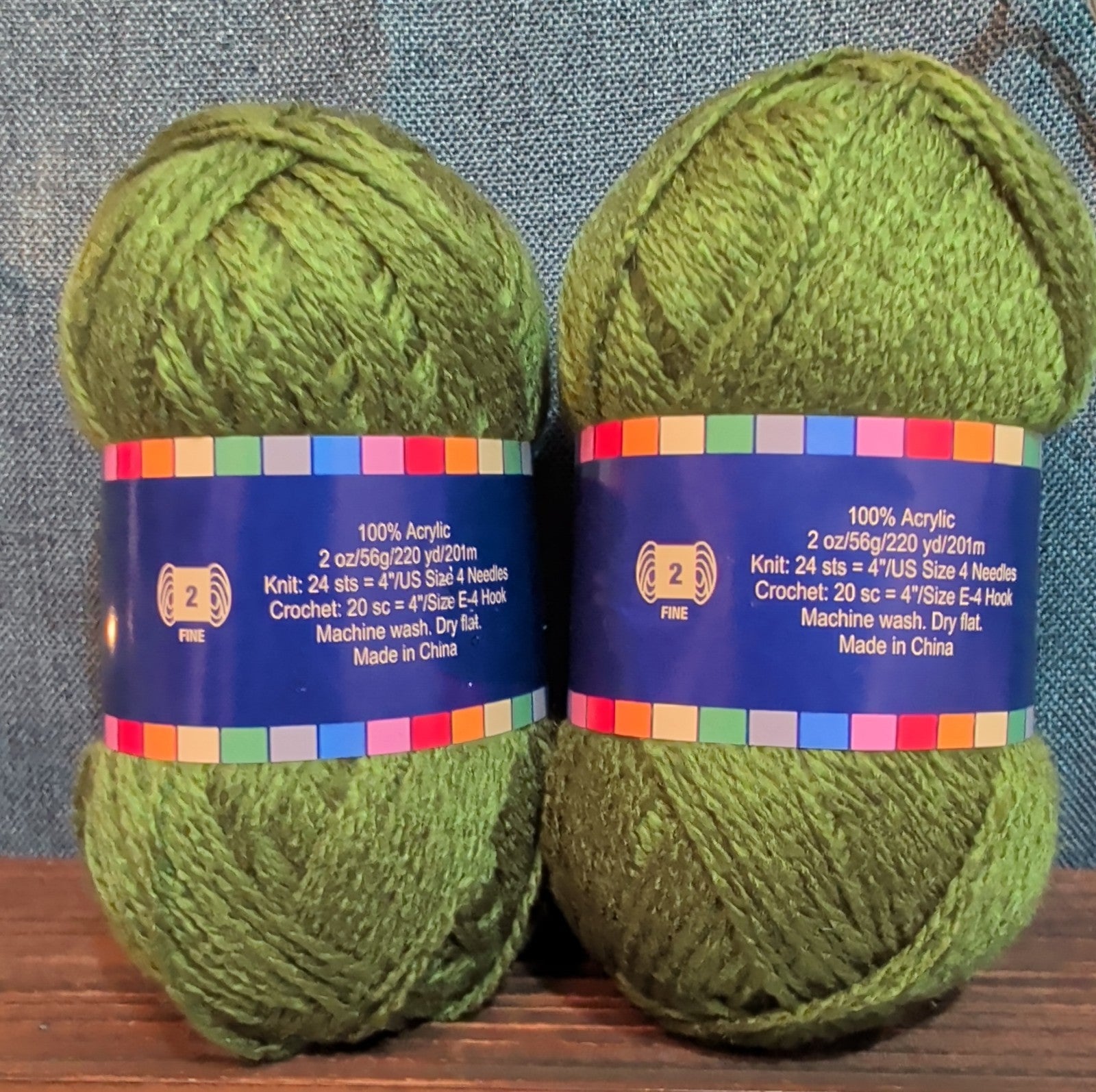Herrschners Afghan Yarn 2 Ply Fern Green Acrylic 2 Skein Lot 0048