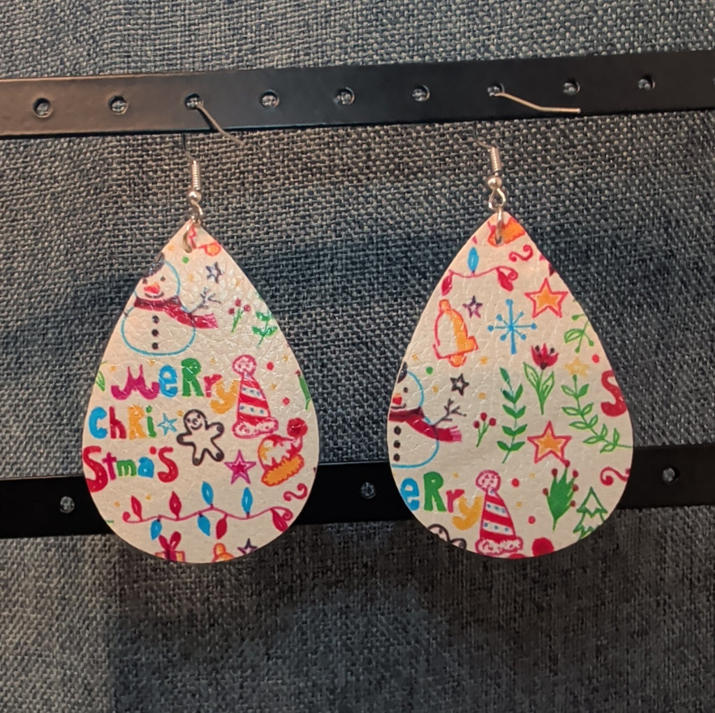 Faux Leather Teardrop Earrings Christmas Holiday Party Vibe NEW