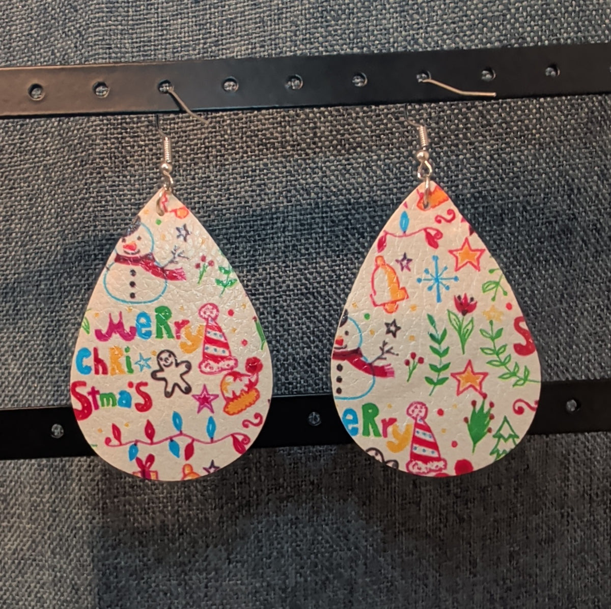 Faux Leather Teardrop Earrings Christmas Holiday Party Vibe NEW