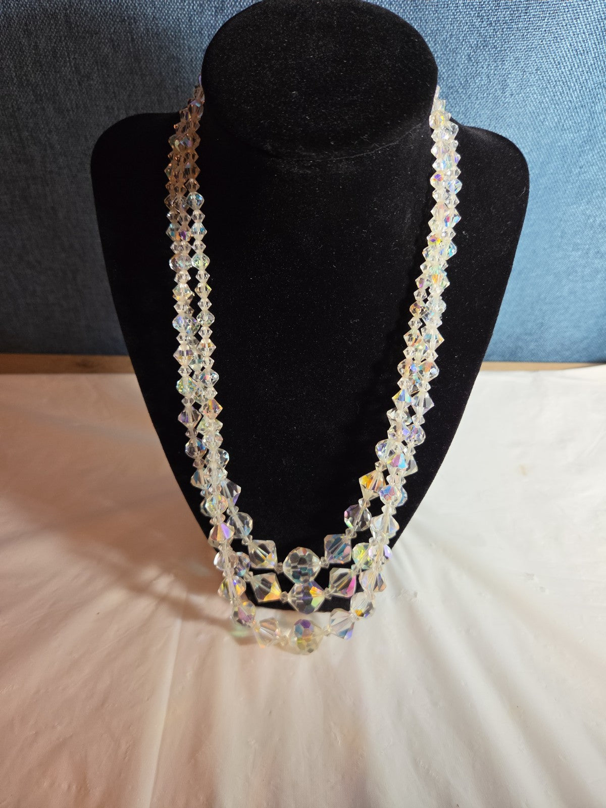 Triple Strand AB Crystal Iridescent Vintage Glam
