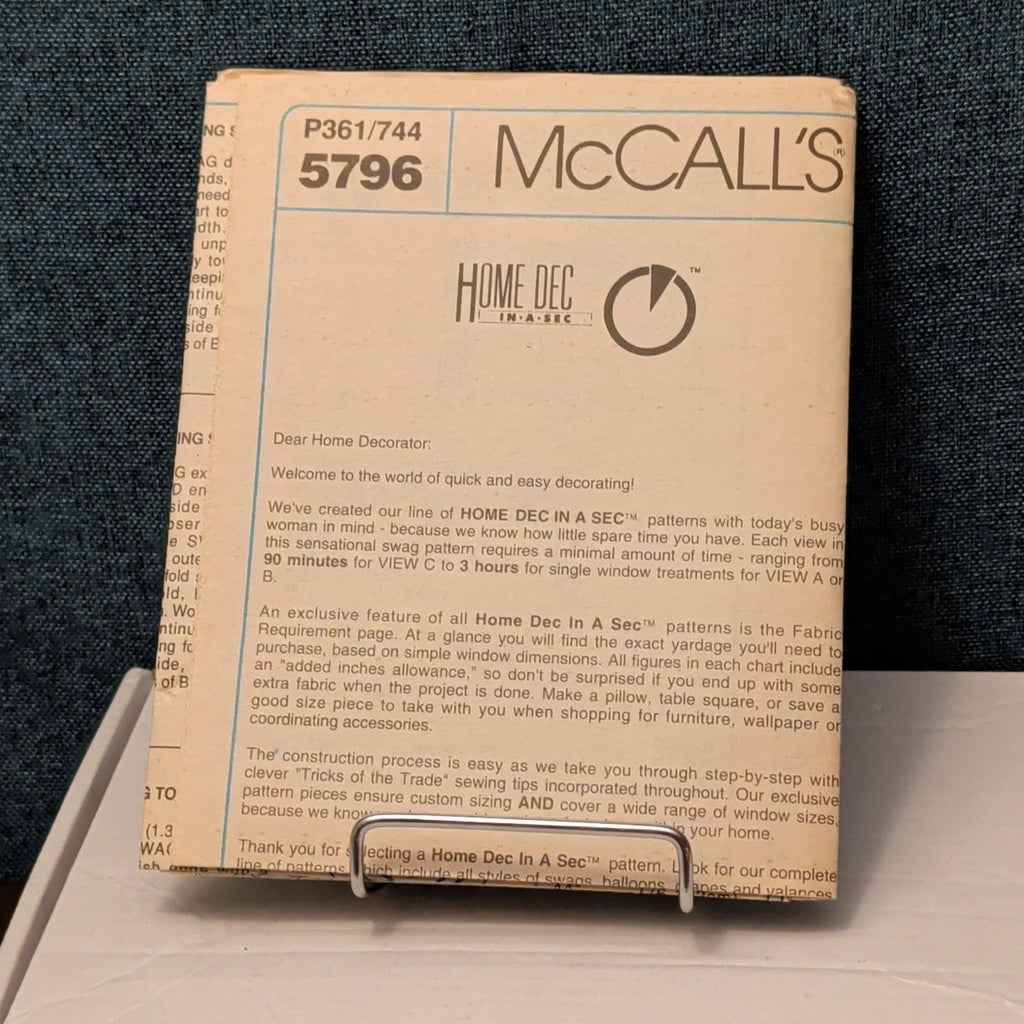 Vintage McCALL'S 5796 Sewing Pattern | Window Swags & Jabots | Curtains 1992 OOP