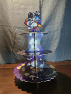 Outer Space 3-Tier Cupcake Stand LED Light Rocket Astronaut Birthday Party Decor