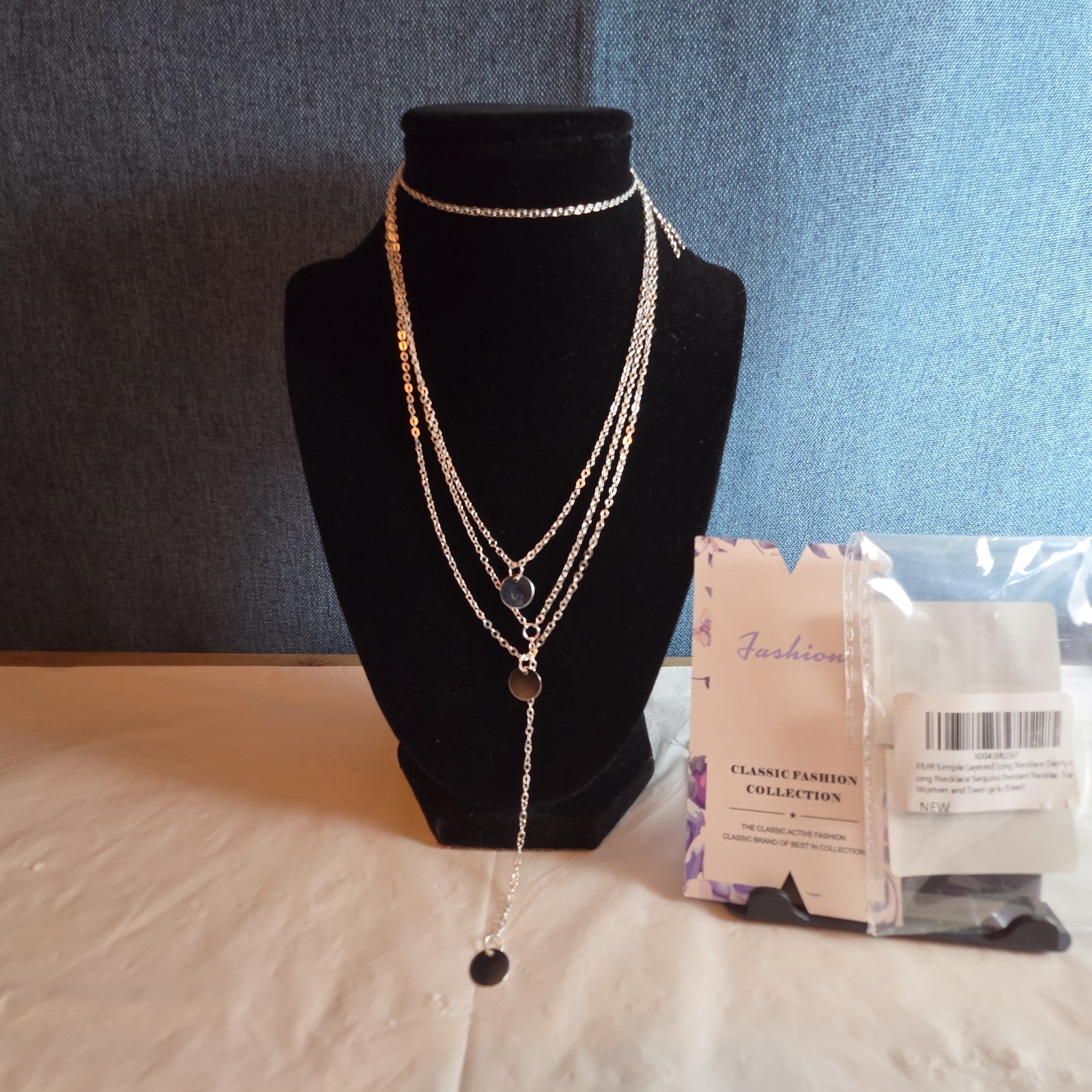 Fashion Silver Tone Multi Tier Lariat Disc Necklace Boho NIP X002Q3ZYJ