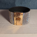 Rhinestone Wide Cuff Bracelet AB Crystal Gold Tone Y2K Glam Style NWOT