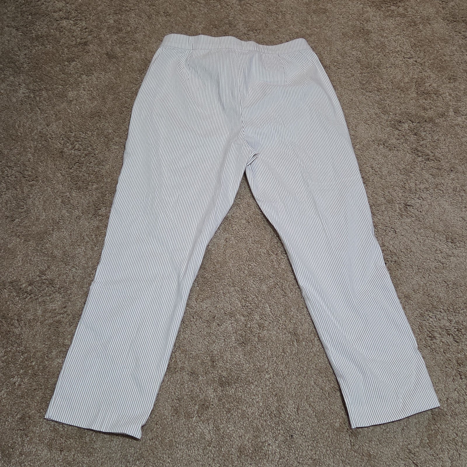 Jones New York Pants Womens 12 Tan White Stripe Pull On Crop Trouser Cotton Good