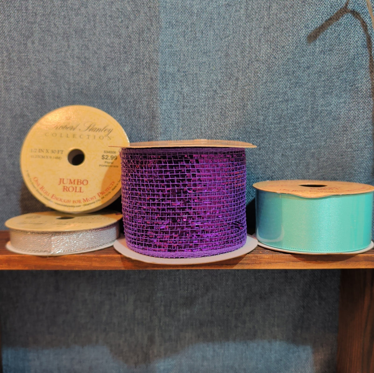 Robert Stanley Ribbon Lot 4 Purple Teal Silver Mesh Wired Craft Destash