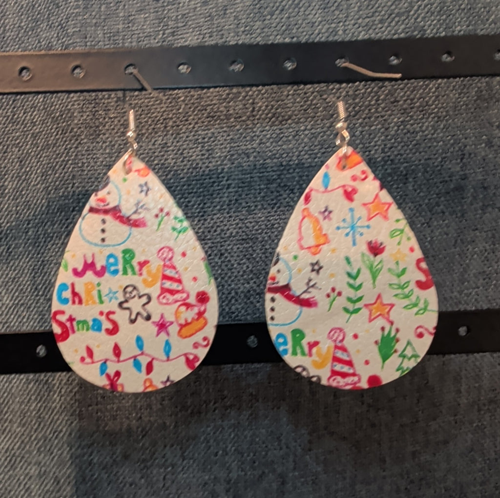 Faux Leather Teardrop Earrings Christmas Holiday Party Vibe NEW