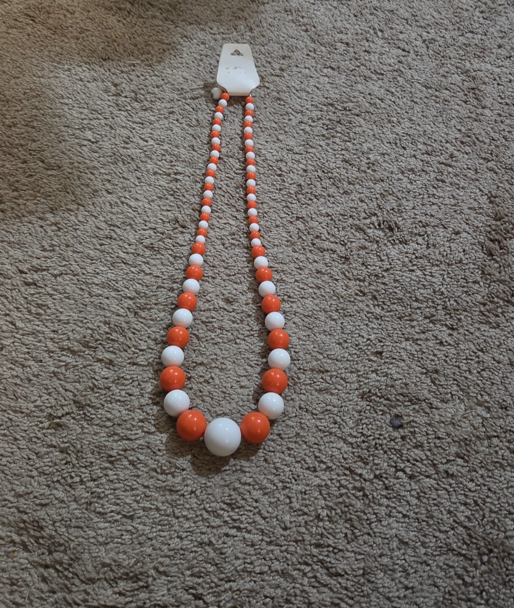Chunky Bubblegum Bead Necklace Earring Set Orange White Retro