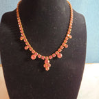 Fringe Necklace Pink Rhinestone Gold Tone Retro Glam