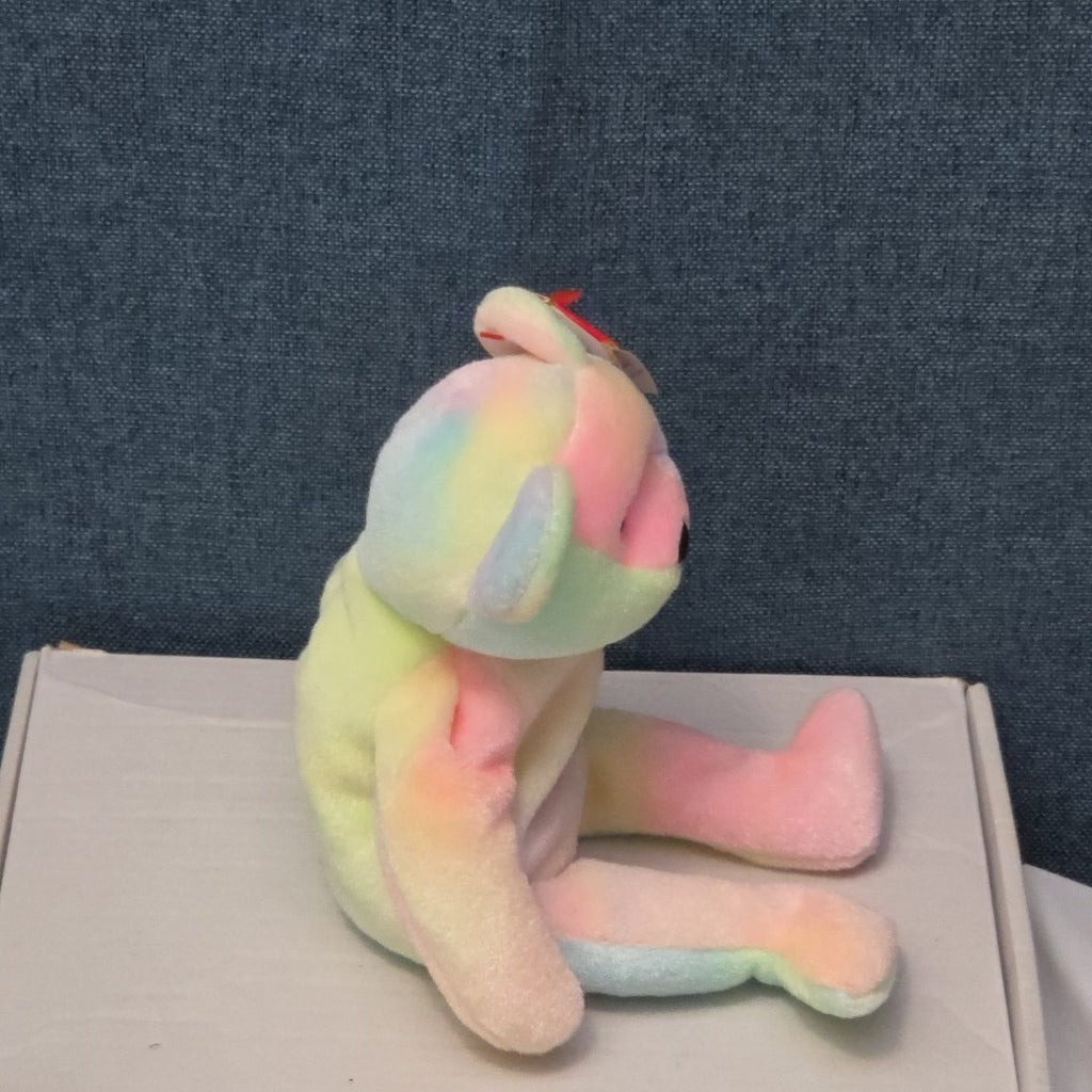 TY Beanie Baby B.B. BEAR The Birthday Bear 1999 | Pastel Tie-Dye | Mint Tags NEW