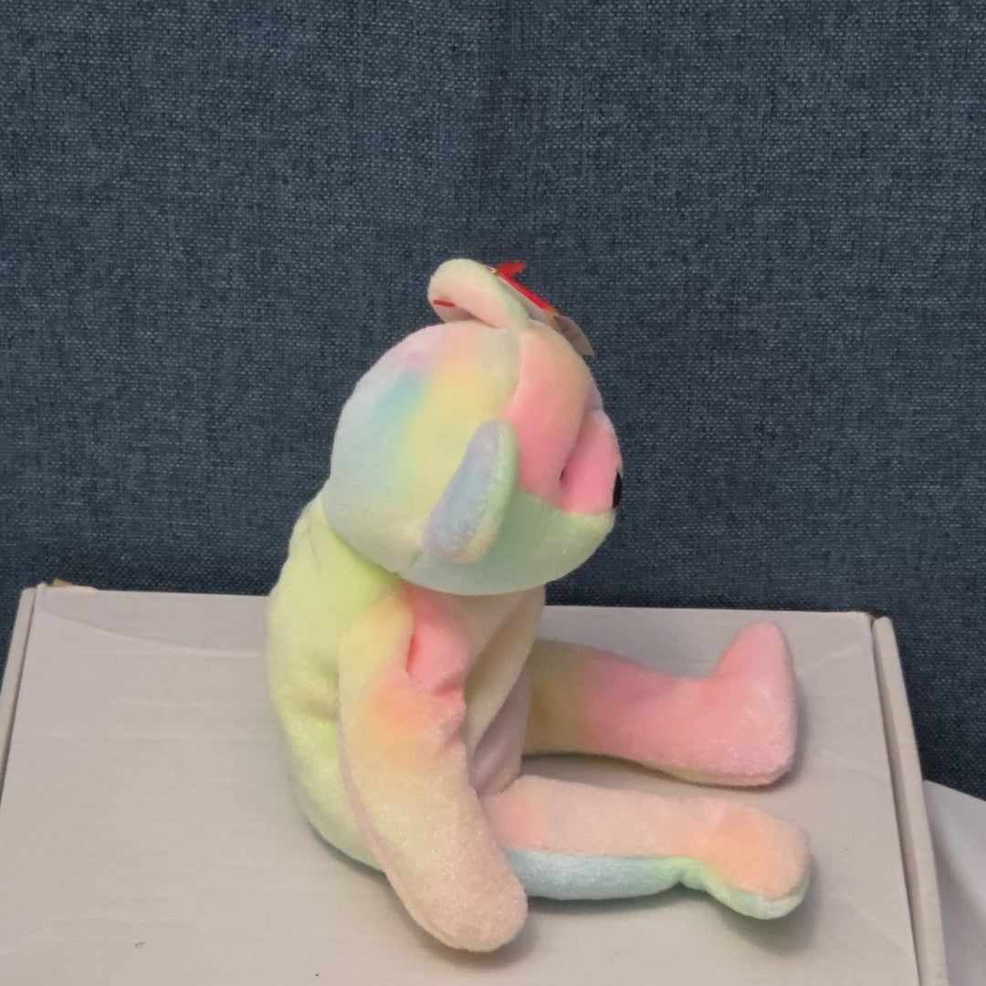 TY Beanie Baby B.B. BEAR The Birthday Bear 1999 | Pastel Tie-Dye | Mint Tags NEW