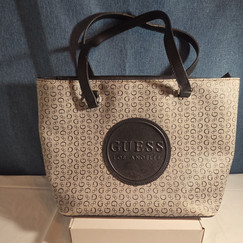 Guess Los Angeles Monogram Tote Bag Gray Black Shoulder Purse