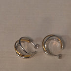 Triple Hoop Mixed Metal Gold Silver Tone Earrings Modern