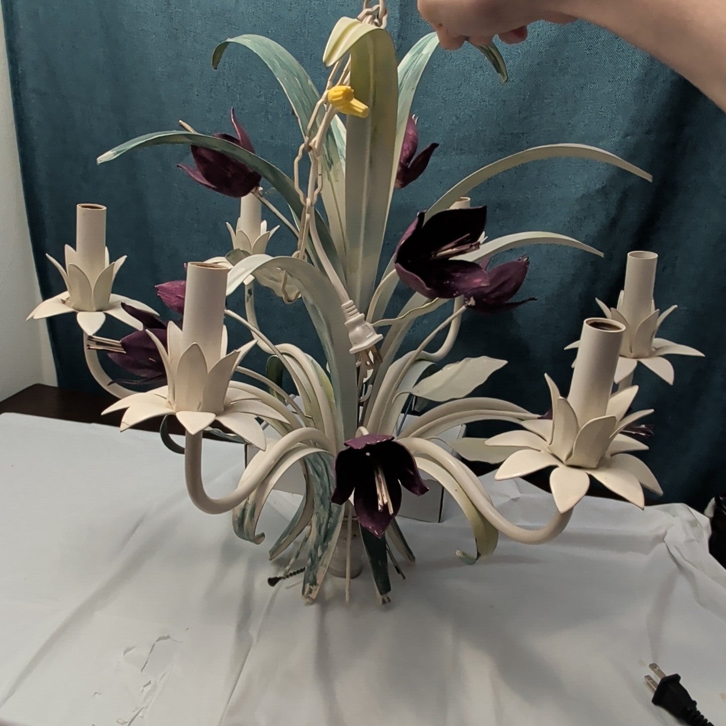 Vintage Floral Chandelier 6-Arm | Purple Tulips MCM | Hollywood | Tested