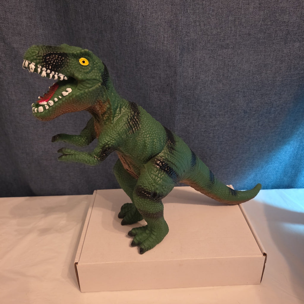 T-Rex Dinosaur Toy Soft Rubber Vinyl Tyrannosaurus Rex Green Black Stripe Figure