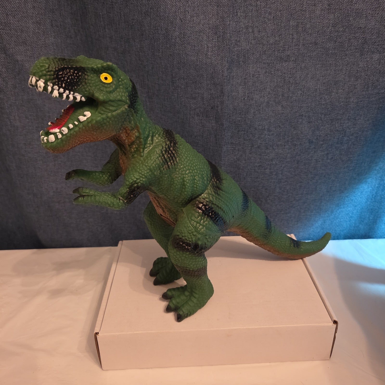 T-Rex Dinosaur Toy Soft Rubber Vinyl Tyrannosaurus Rex Green Black Stripe Figure