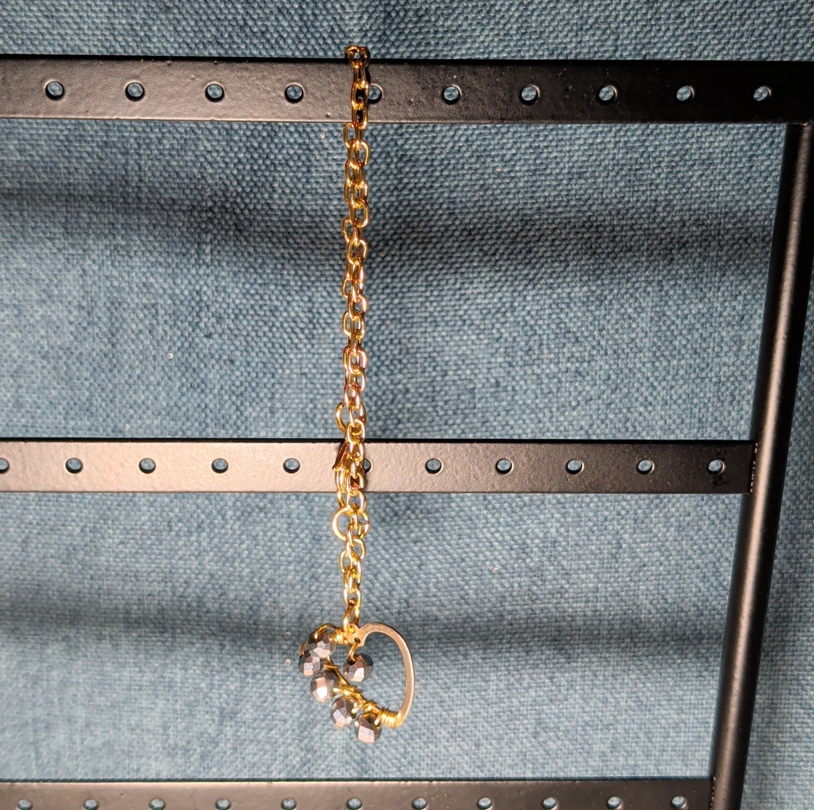 Wire Wrapped Heart Bracelet Gold Tone Hematite Bead Boho