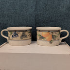 Set of 2 Mikasa Intaglio GARDEN HARVEST Cups | CAC29 8oz Flat Mugs | Vintage 90s