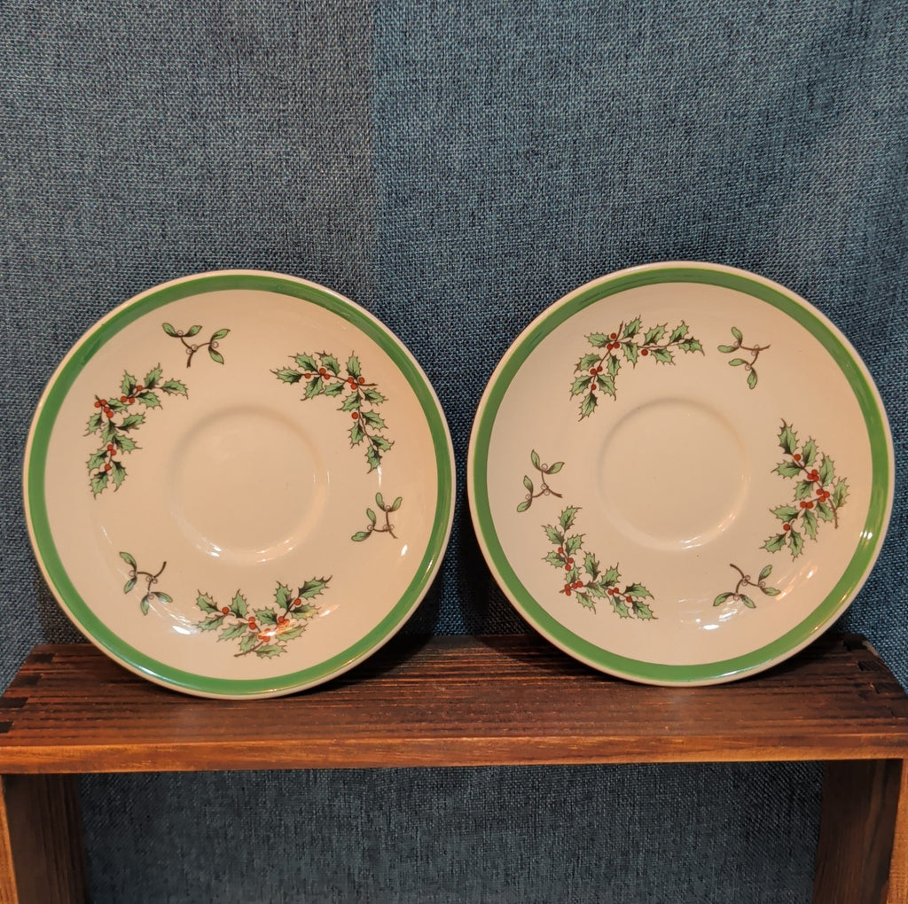 Spode Christmas Tree S3324 England 5.75" Saucers Set 2 Vintage