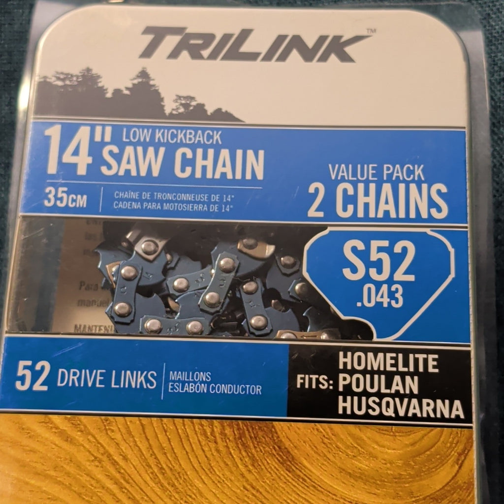 TriLink 14 Inch Chainsaw Chain 2 Pack S52 .043 52 Drive Links Husqvarna Poulan