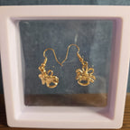 Gold Christmas Bells Drop Earrings 3/4" Red Enamel