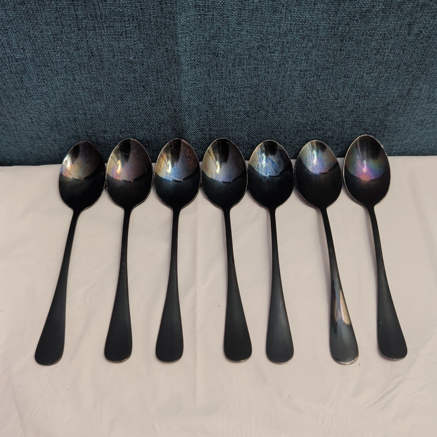 Set of 7 Black Stainless Steel Spoons 18/0 Modern Flatware Teaspoons Clean