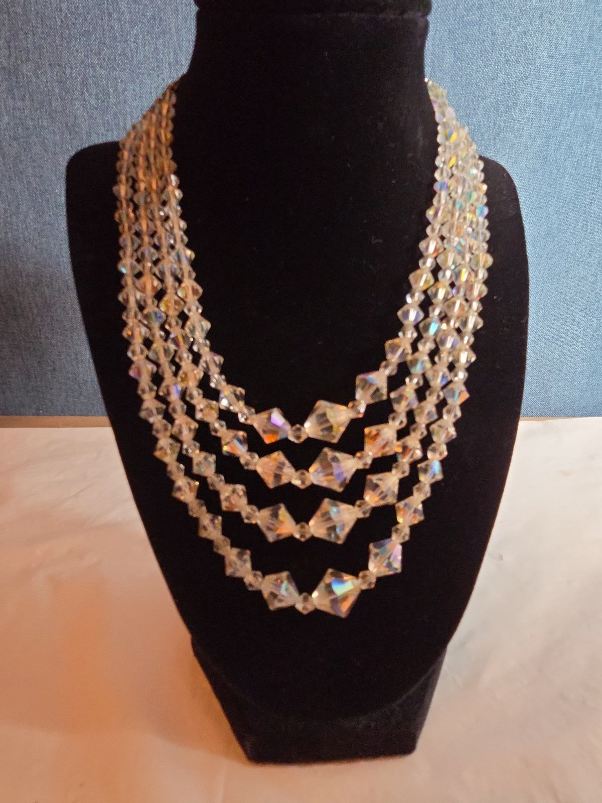 Deltah 4-Strand Aurora Borealis Crystal Necklace Vintage Glam