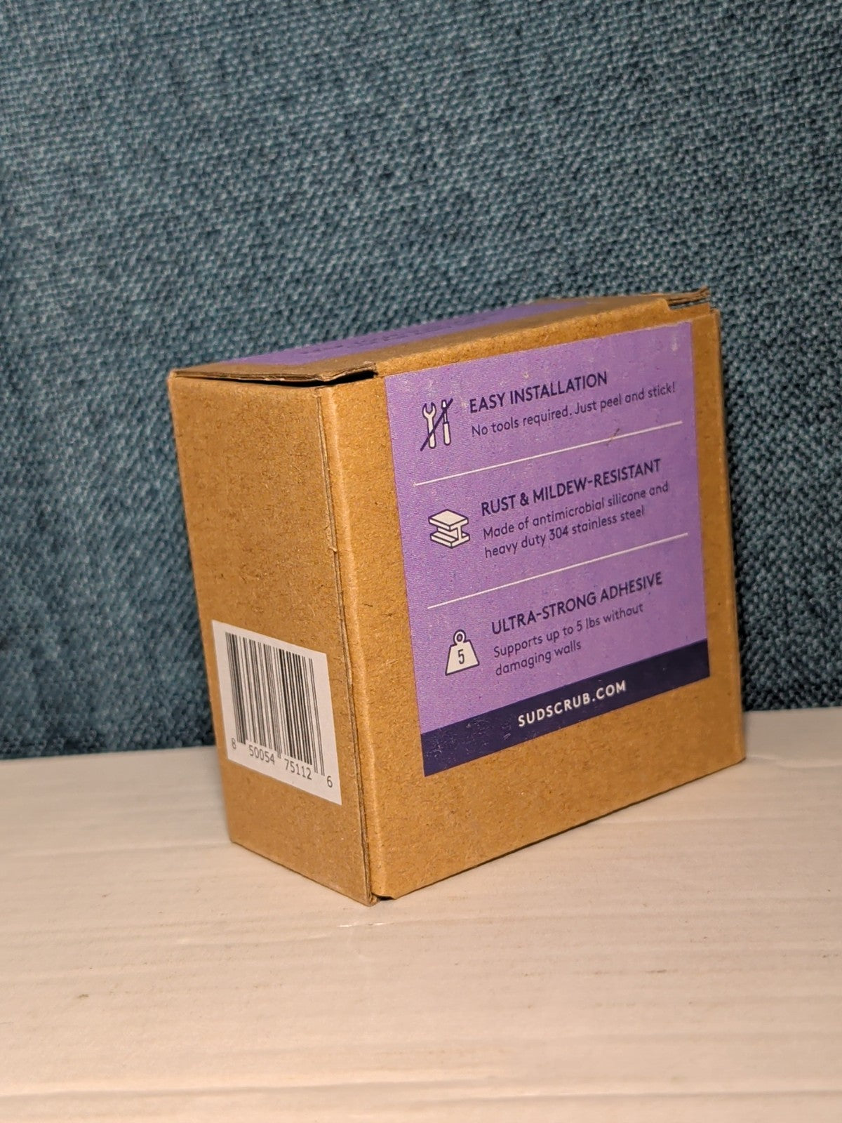 NEW Sud Scrub Antimicrobial Shower Hook Purple | Adhesive Rust-Resistant Holder
