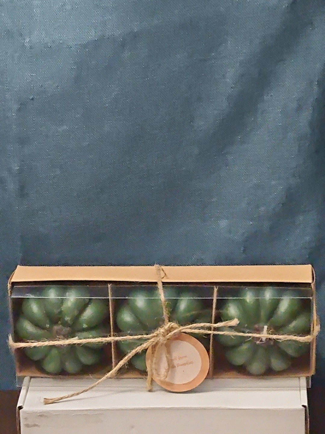 Set of 3 Green Pumpkin Candles | Vanilla Scented Molded Wax | Fall Farmhouse