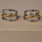 Triple Hoop Mixed Metal Gold Silver Tone Earrings Modern