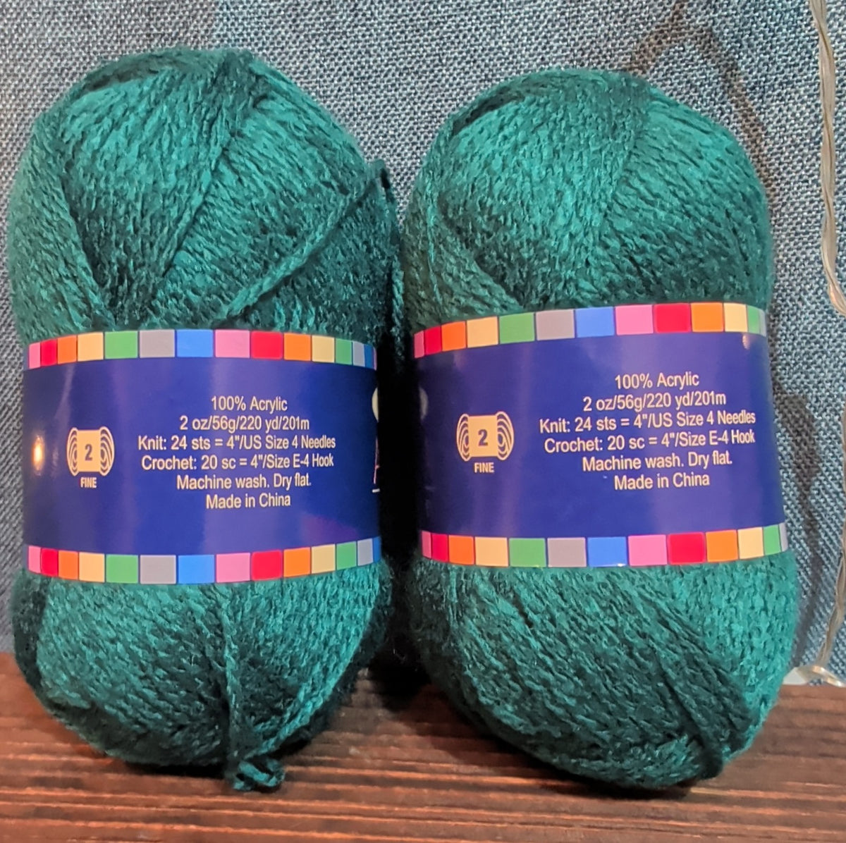 Herrschners Afghan Yarn 2 Ply Deep Teal Acrylic 2 Skein Lot