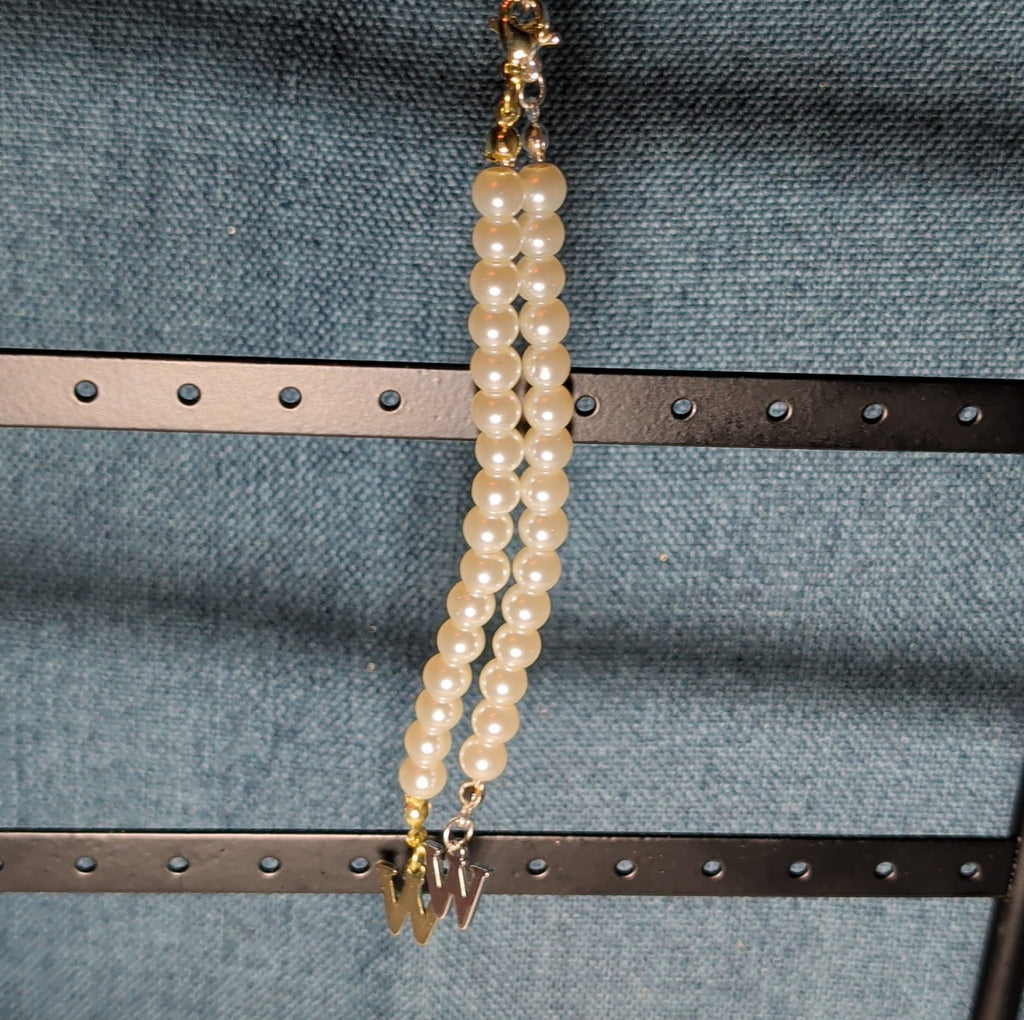 Faux Pearl Purse Charm Gold Silver Tone W Letter Initial