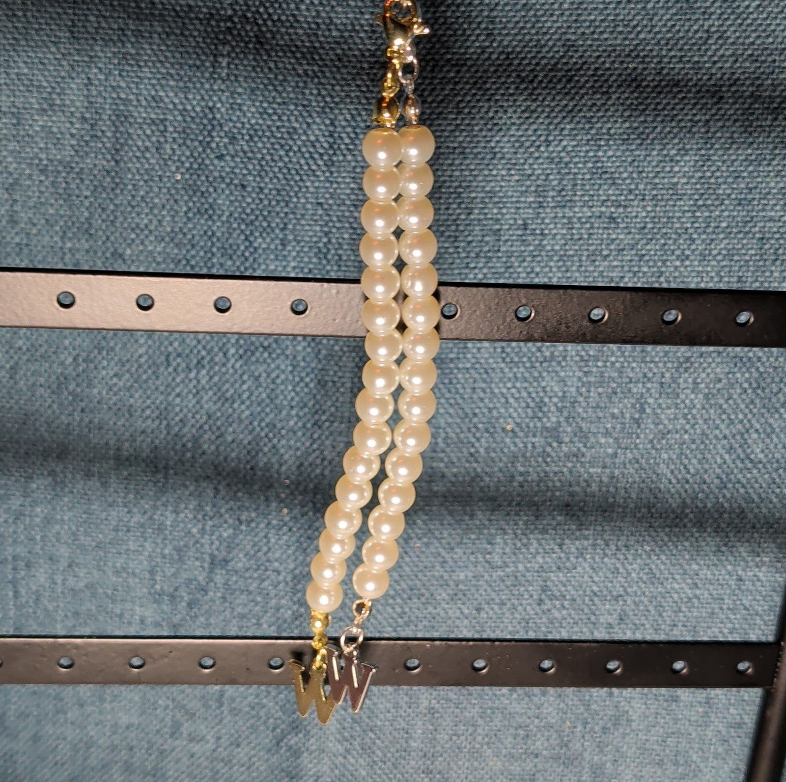 Faux Pearl Purse Charm Gold Silver Tone W Letter Initial