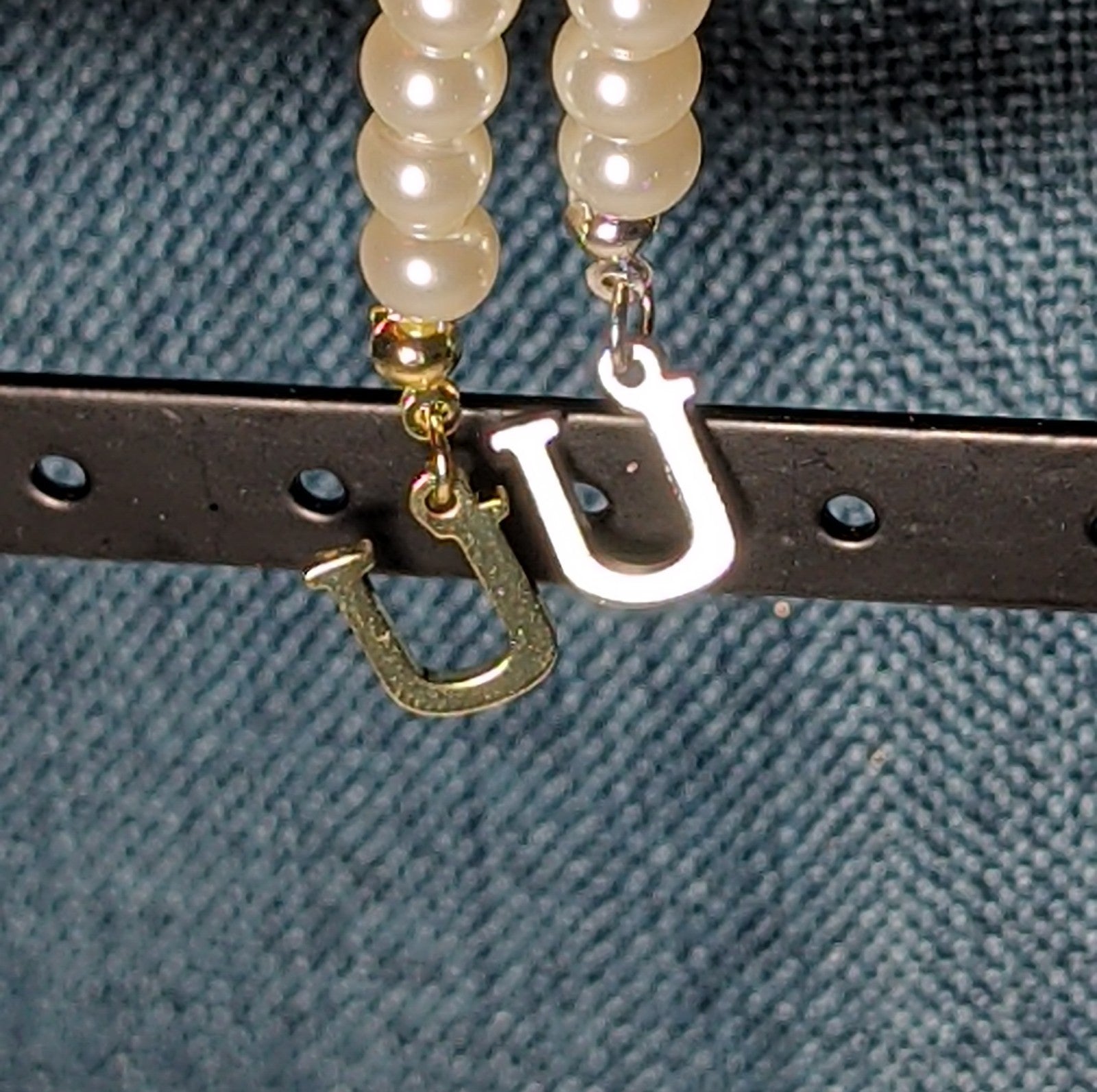 Faux Pearl Purse Charm Gold Silver Tone Letter U