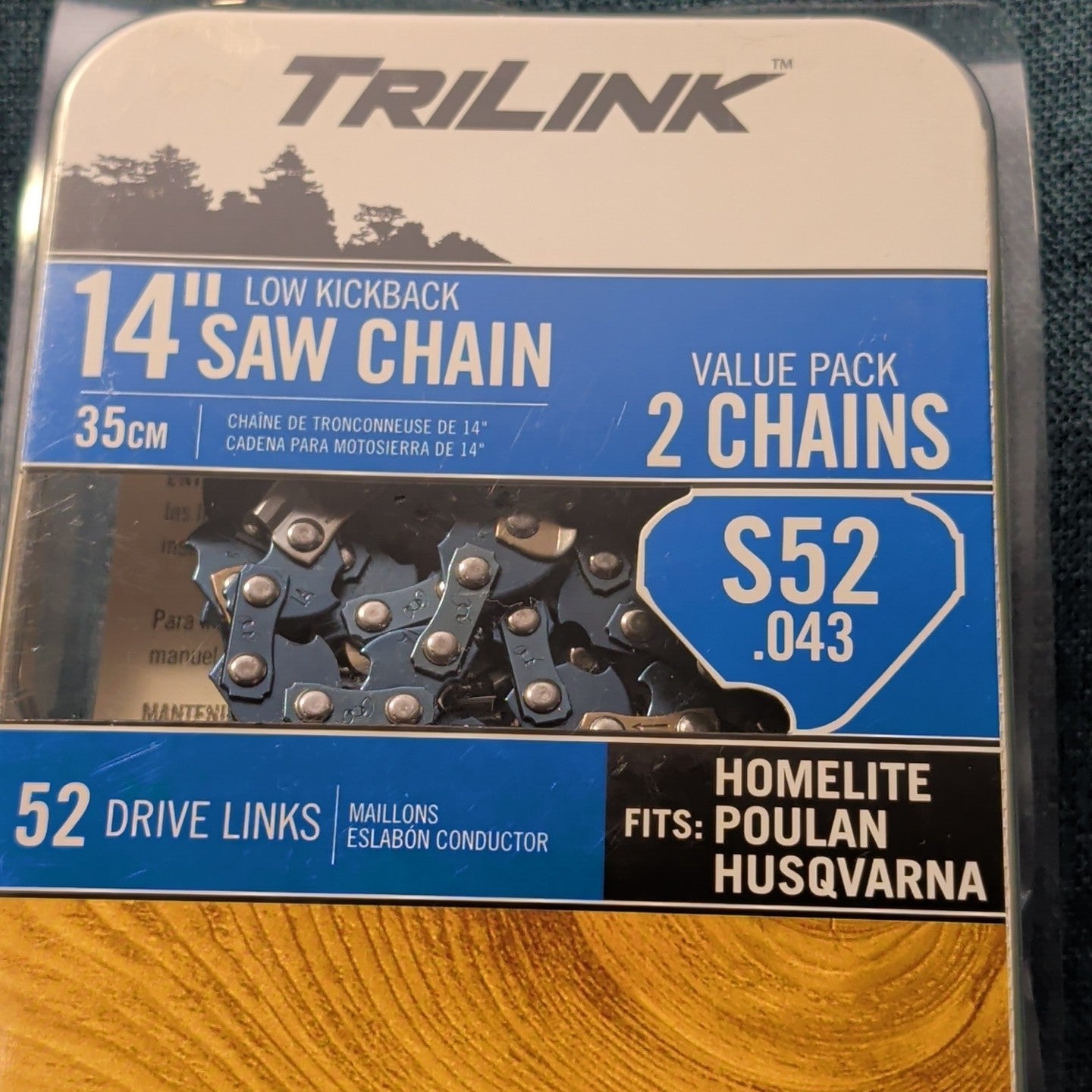 TriLink 14 Inch Chainsaw Chain 2 Pack S52 .043 52 Drive Links Husqvarna Poulan
