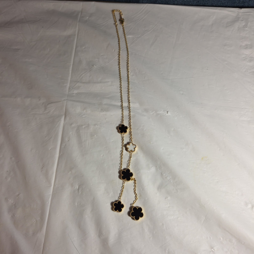 3PC Jewelry Set Black White Gold Tone Necklace Bracelet Earrings
