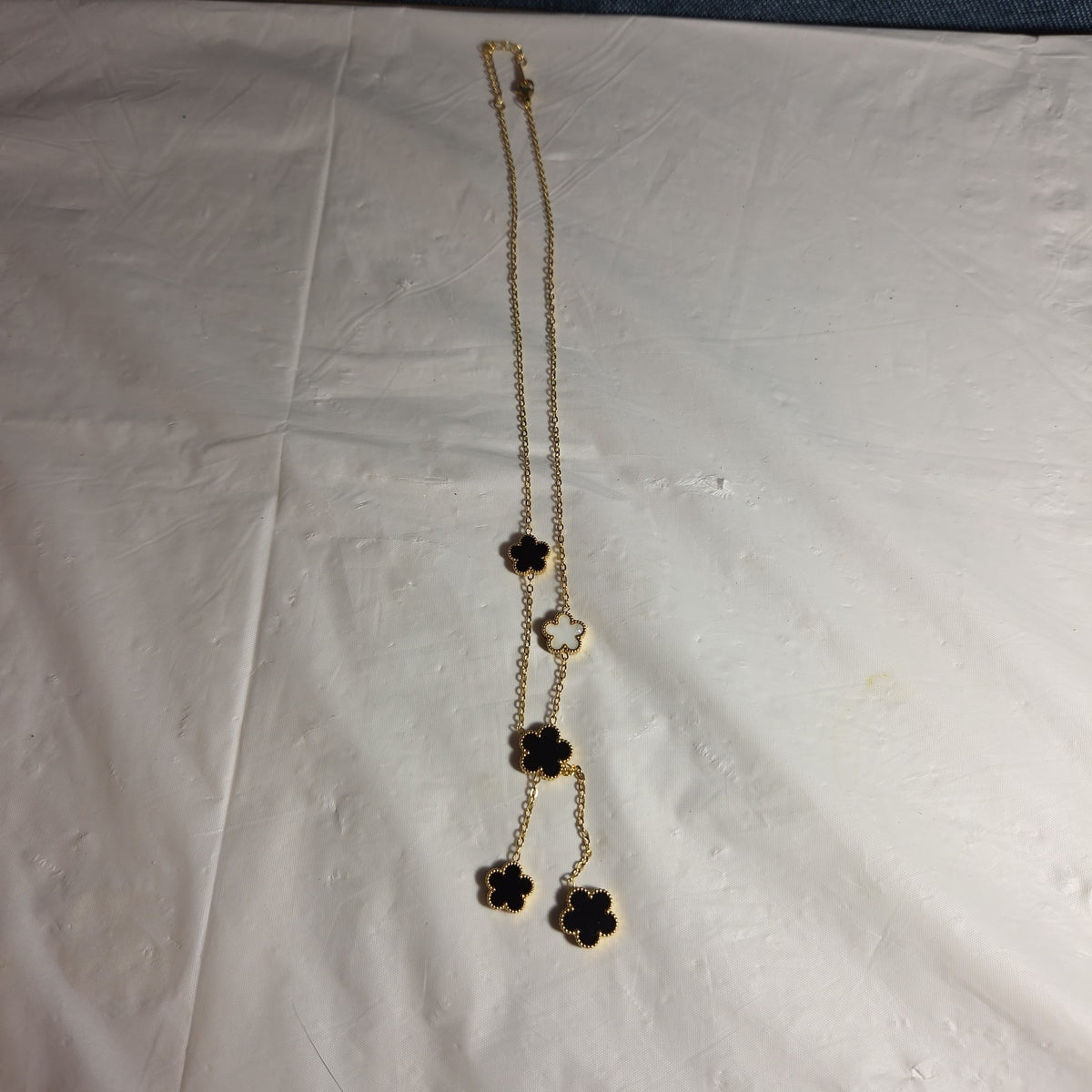 3PC Jewelry Set Black White Gold Tone Necklace Bracelet Earrings