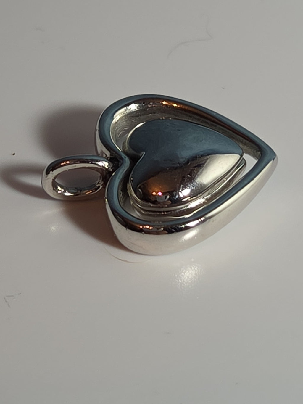 Double Heart Pendant Silver Tone Puffed Charm Y2K