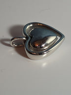 Double Heart Pendant Silver Tone Puffed Charm Y2K