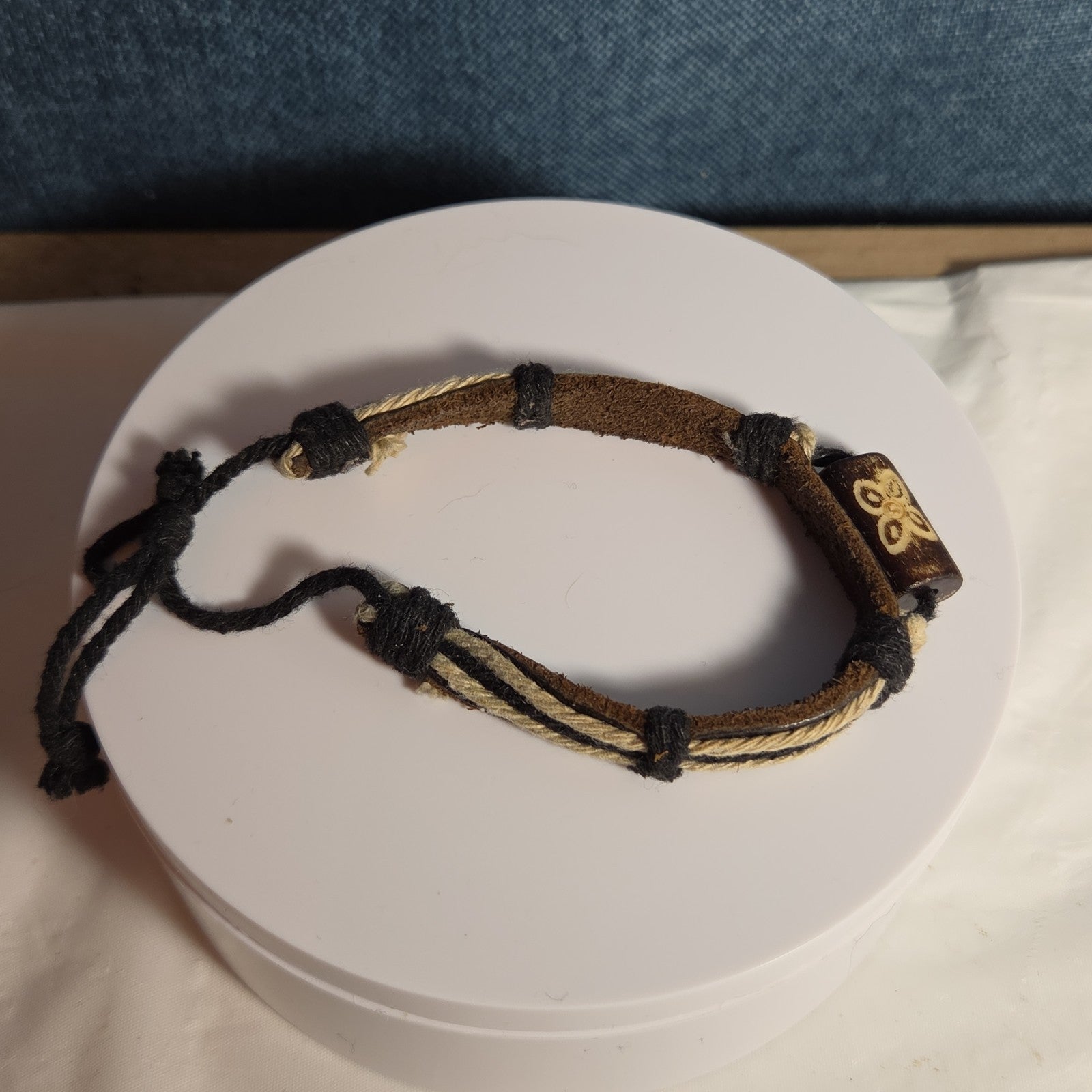 Boho Tribal Leather Cord Bracelet Carved Bead Unisex