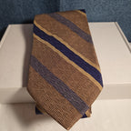 J.Z. Richards Silk Tie Edwards Michigan Brown Blue Stripe Frayed As Is Vest Tie