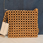 Faithfull The Brand Beaded Clutch Wood Boho Summer Bag NWT FFA056