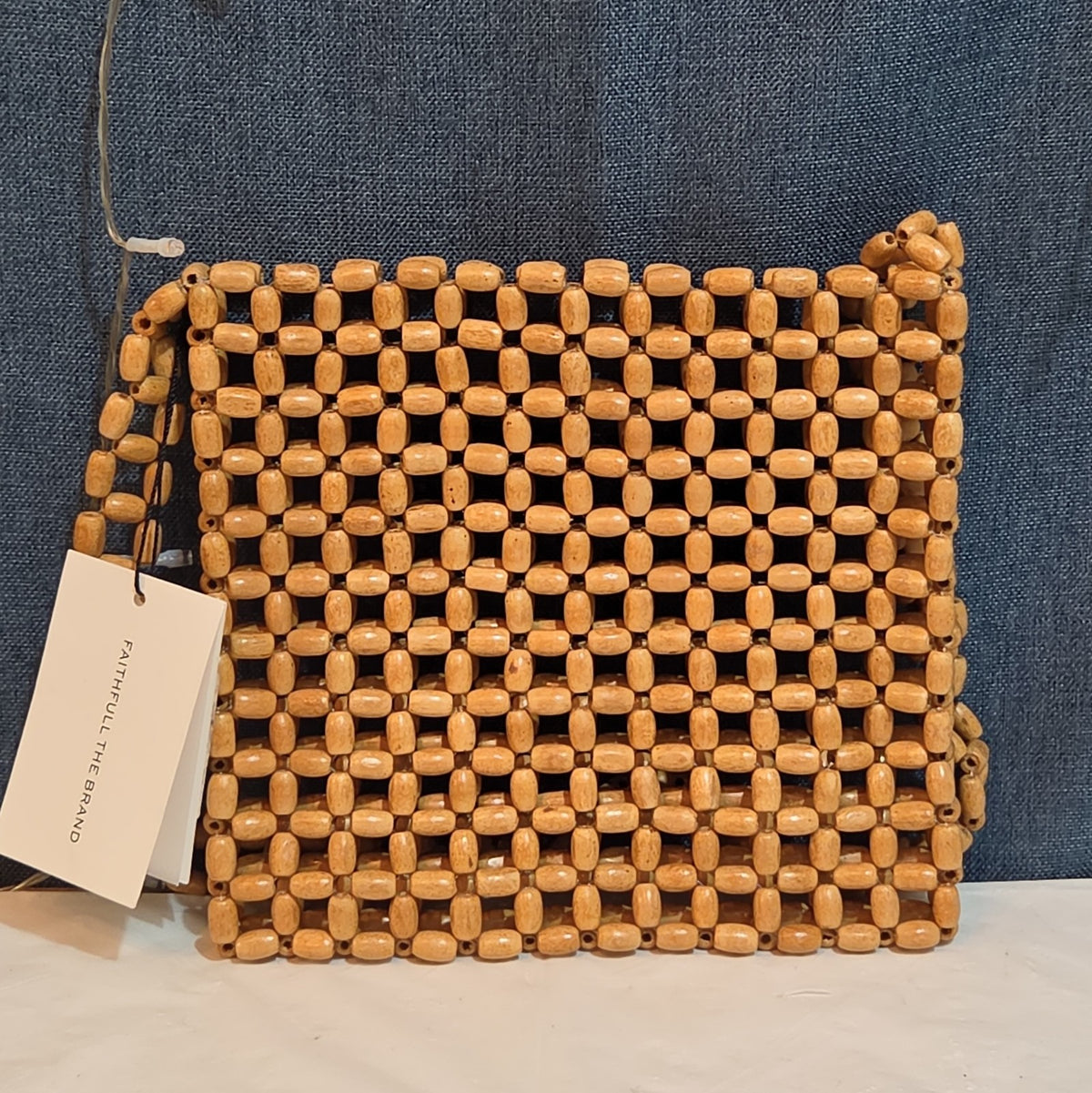 Faithfull The Brand Beaded Clutch Wood Boho Summer Bag NWT FFA056