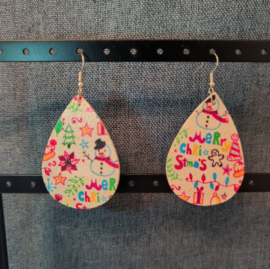Faux Leather Teardrop Earrings Christmas Holiday Party Vibe NEW