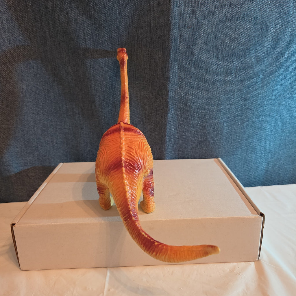 Apatosaurus Dinosaur Toy 11” Soft Vinyl Orange Red Stripe Brontosaurus Figure