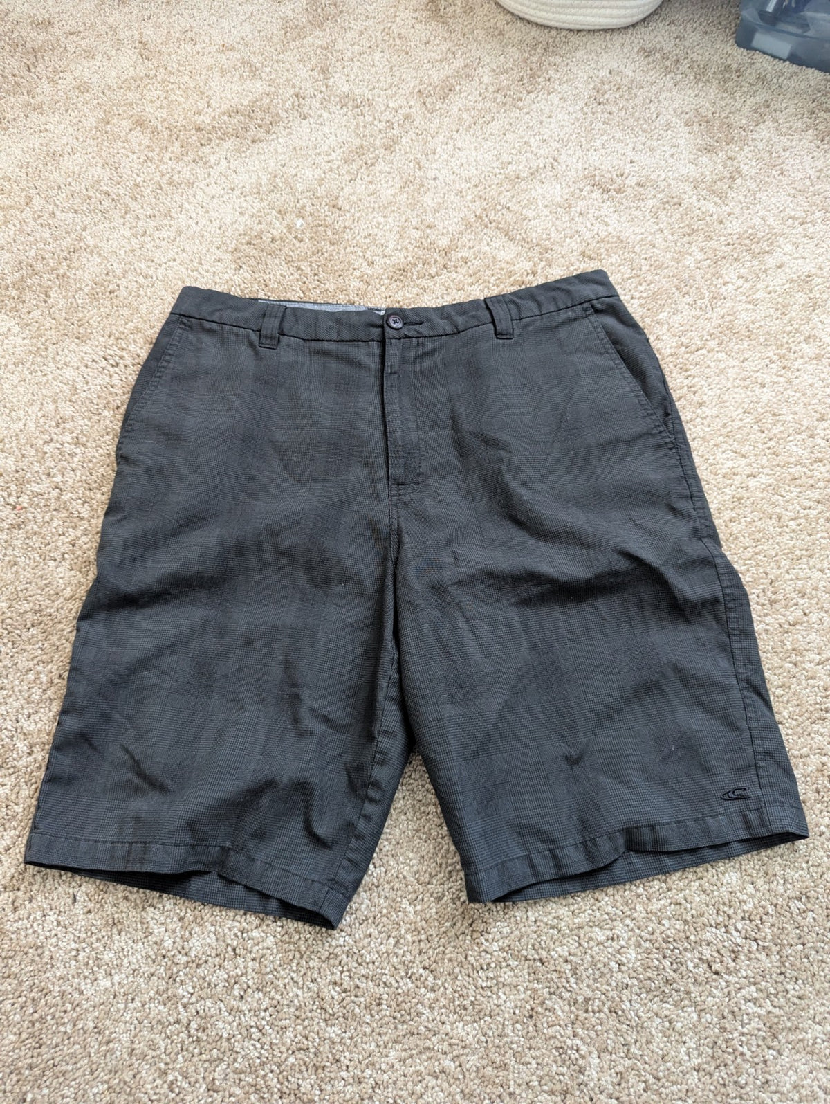 O'Neill Men's Hybrid Flat Front Shorts Size 34 Black Micro Plaid Stretch Chino