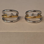 Triple Hoop Mixed Metal Gold Silver Tone Earrings Modern