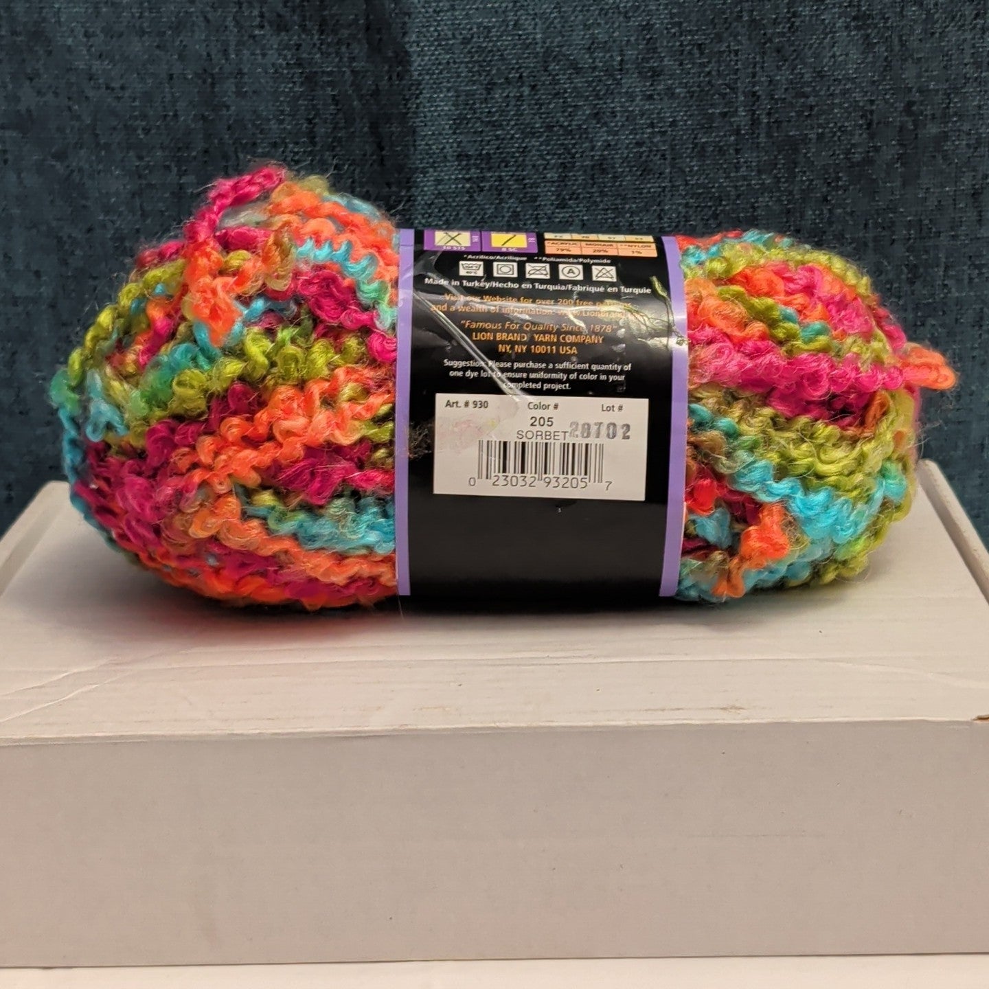 Lion Brand Lion Boucle Yarn Sorbet 205 Mohair Blend Textured Pink Teal Orange